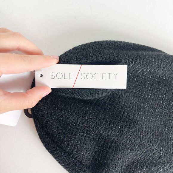 Sole Society NWT Women's Metallic Fiber Knit Beanie Black Size OS - Picture 3 of 5